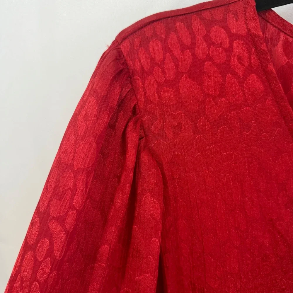 MICHAEL‎ KORS Red Animal Print Wrap Midi Dress 2X Romantic Feminine NWT $175